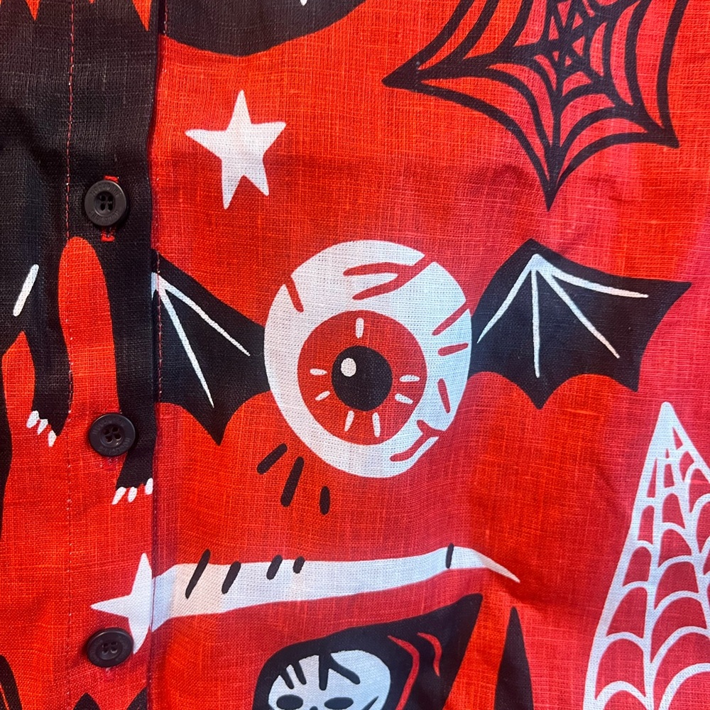 Nooworks Red Graphic Button Down Shirt S - Picture 10 of 11